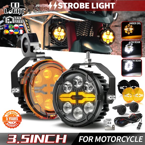 Feux de conduite LED supplémentaires pour moto CO LIGHT, utilisation tout-terrain, 6 LED, IP67 étanche, nouveau modèle 3,5 pouces, halo ambre, DRL, lampe stroboscopique avec câblage