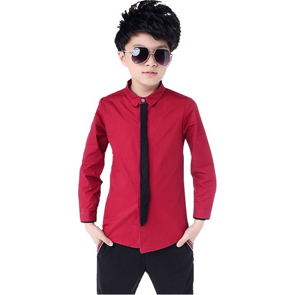 Offre spéciale chemises rouges pour garçons printemps automne classique solide blanc Chinldren hauts coton chemise à manches longues 6-14 ans vêtements pour enfants