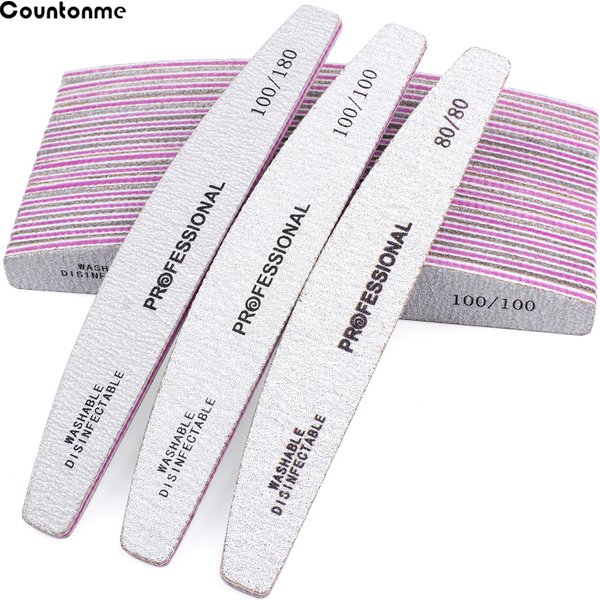 5Pcs Professional Nail Art File Grey Buffer 100/180 Grit Curved Double Sided Sanding Block Grinding Toenail Files For Manicure