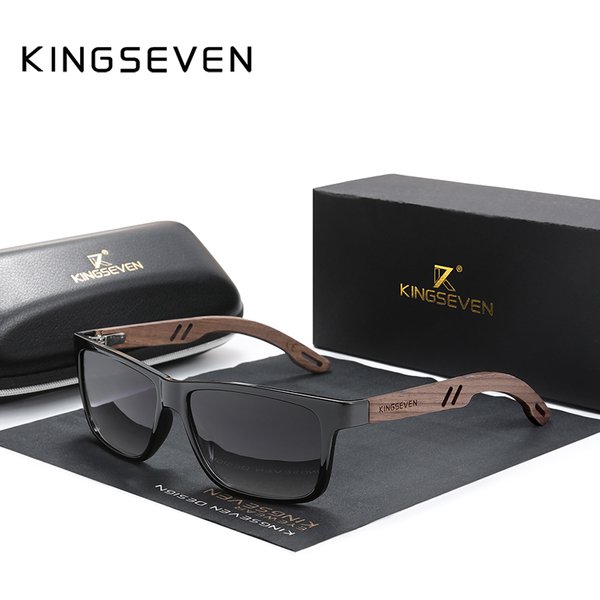 KINGSEVEN Lunettes de soleil vintage 100% polarisées en bois pour hommes, protection UV400, lunettes de soleil carrées tendance pour femmes, Gafas De Sol