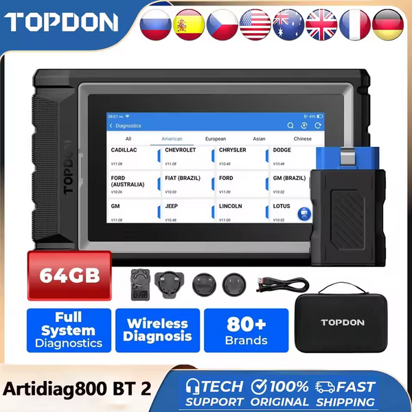 TOPDON Artidiag800 BT 2 OBDII Scanner Auto-Diagnosegerät Bidirektionale Steuerung Alle Systeme Codeleser Aktiver Test AD800