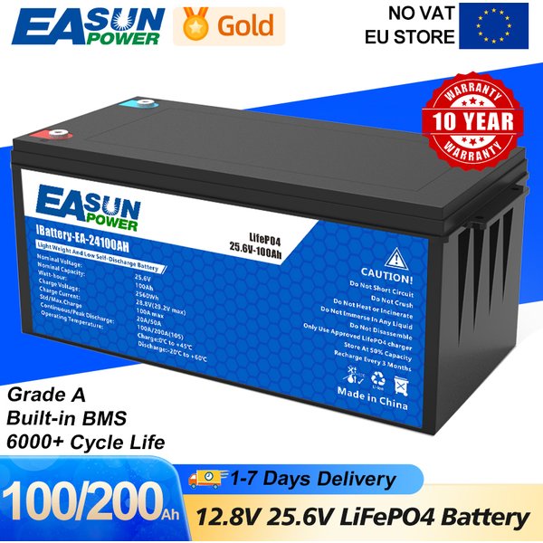 Akumulator EASUN LiFePO4 50AH 100AH 200AH 12V 24V BMS akumulator litowy Bateria dla samochód kempingowy energii słonecznej bez podatku