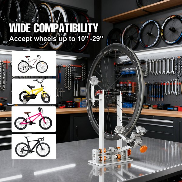 Präzisions-Fahrradzentrierständer – Robuster Aluminium-Reparaturständer für 10 bis 29 Zoll Räder, mit Scheibenbremsen-Messlehre, eloxierte Oberfläche, passend für Schnellspanner- und Steckachsen-Naben