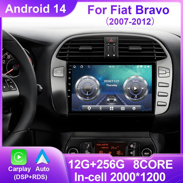 Radio samochodowe Android Auto dla Fiat Bravo 2007 -2012 Nawigacja multimedialna GPS Autoradio CarPlay Stereo QLED WIFI No 2 din DVD