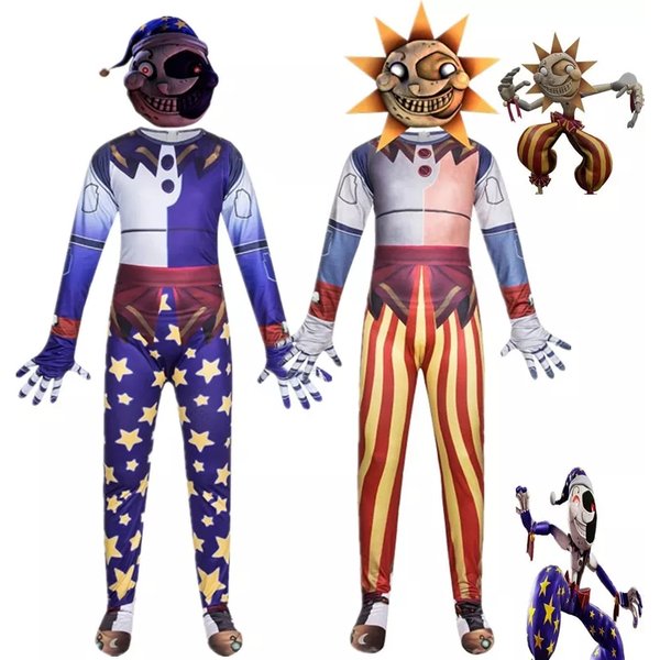 Sundrop And Moondrop FNAF Cosplay Costume Kids Anime Jumpsuit Mask Horror Halloween Christmas Birthday Party Costume