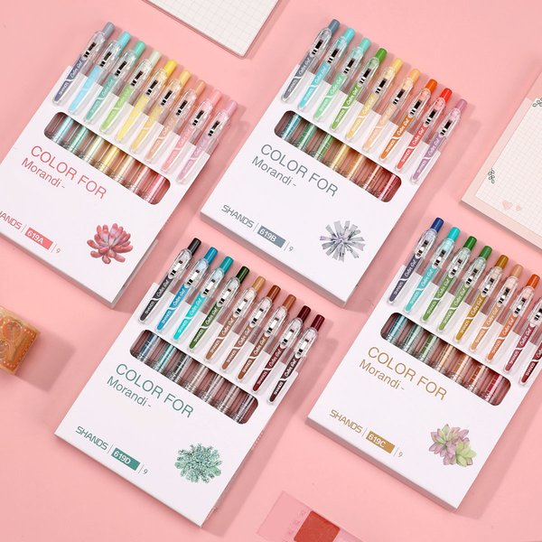 Ensemble de 9 stylos gel rétractables couleur Morandi, pointe bille 0,5 mm, 36 recharges d'encre de différentes couleurs, écriture fluide, adapté aux étudiants