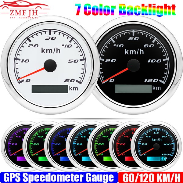 7-Farben-Licht, 60/120 km/h, 85 mm, GPS-Tachometer, Motorrad, Boot, Auto, LKW, Geschwindigkeitsmesser, mit GPS-Antenne, wasserdicht, 9–32 V