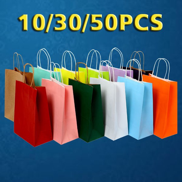 Sac cadeau de fête 10/30/50, sac de courses en papier Kraft Recyclable, sac cadeau de bonbons de mariage pour la saint-valentin, sac à main d'emballage de livraison
