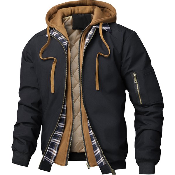 Herbst Winter Herren Warme Winddichte Jacke Outdoor Dicke Windbreaker Wanderjacke mit Kapuze Herren Thermische Sport-Reißverschluss-Parka J
