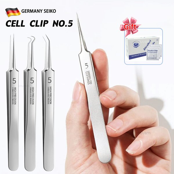 Allemand Ultra-fin N° Pincettes à Clip pour points noirs, 5 cellules, pour Salon de beauté, spécial nettoyage des pores du visage, acné, verrues, outils de soins de la peau