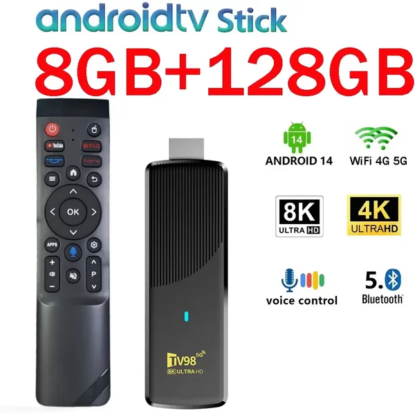 TV98 ATV X9 TV Stick 8GB 128GB Android 14.0 Allwinner H313 Quad Core Wifi 4G 5G BT5.0 Voice Assistant HD 4K 8K IPTV
