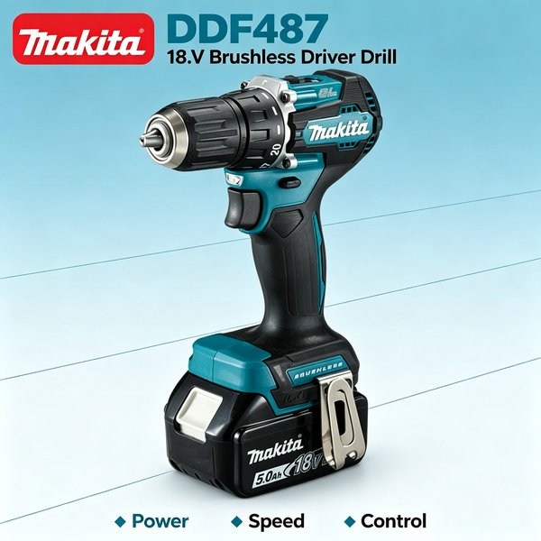 Makita DDF487 18V Akku-Bohrschrauber, bürstenloser Elektroschrauber, Lithium-Akku-Elektrowerkzeug zum Bohren, Schrauben und Installieren in Holz und Metall