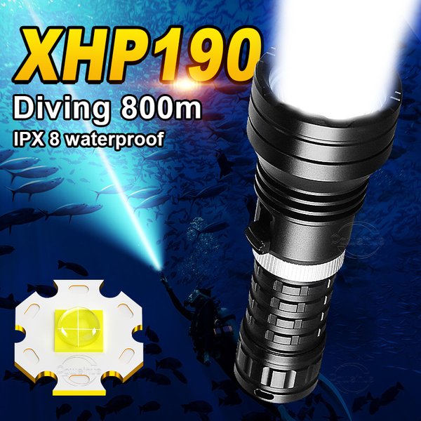 La plus puissante lampe de poche de plongée LED XHP190 lampe de poche de plongée sous-marine professionnelle lumière sous-marine haute puissance 18650 lanterne de plongée