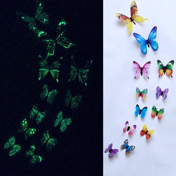 12pcs Luminous Butterfly Decal Art Wall Stickers Room Magnetic Home Decor butterflies glowing stickers stars shine in the dark