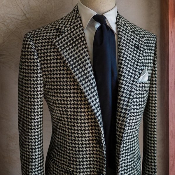 Blazer d'affaires pied-de-poule pour hommes, veste de costume à revers cranté à carreaux, manteau formel à la mode, 2023