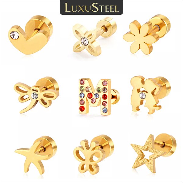 LUXUSTEEL Edelstahl Blume Herz Form Ohrringe Für Frauen Vitnage Chic Dame Mädchen Schraube Stud Ohrringe Modeschmuck 2022