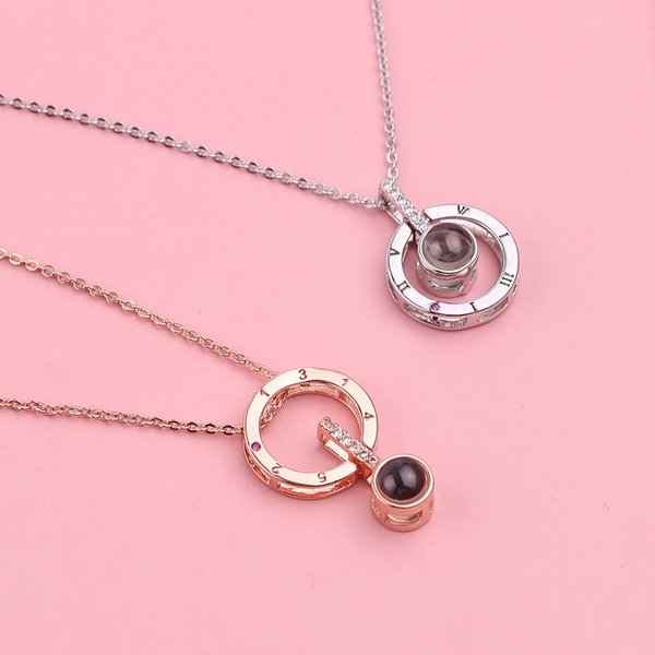 Collier plaqué or et argent pour hommes et femmes, souvenir de couples, 100 langues, je t'aime, pendentif de projection de mémoire, 2 pièces