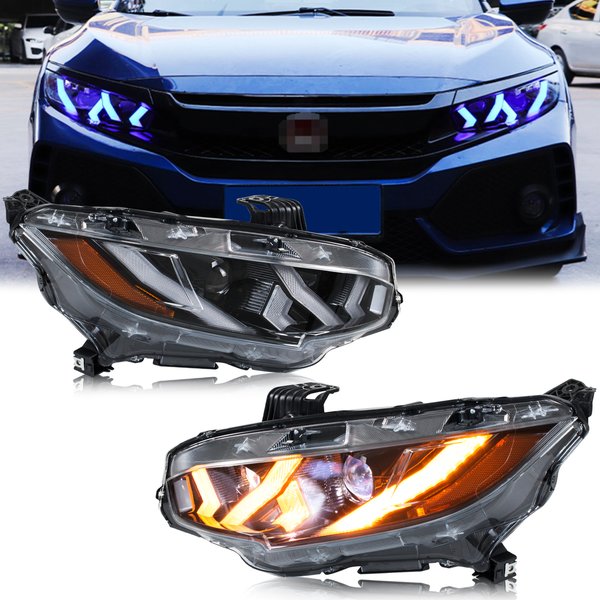 LED-Scheinwerfer für Honda Civic 2016–2021, 10. Generation, FK-Limousine, Schrägheck, Typ-R, Start-up-Animation, sequentielles Signal (unlackiert)