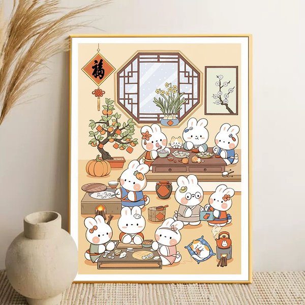 DIY Cartoon Lovely Rabbits Painting Cross Stitch Complete Kits Embroidery Needle Arts & Craft Printed Canvas Home Decoration