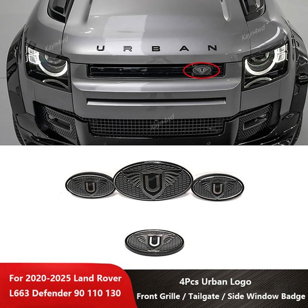 Accessoires extérieurs tout-terrain 4x4, 4 pièces, Logo urbain, calandre/porte arrière/lunette latérale pour Land Rover L663 Defender 2020 +