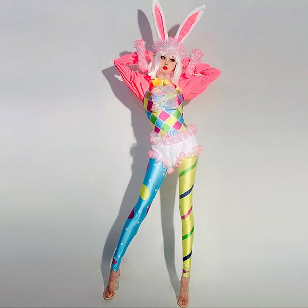 Combinaison à manches bouffantes, short en peluche, vêtements de Festival, Costume de scène de danseuse, couvre-chef de lapin, tenue de carnaval yj053, 2026