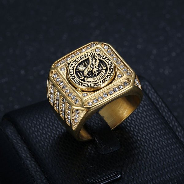 Acier inoxydable titane luxe Zircon aigle plaqué or Hip Hop anneaux lourds pour hommes femmes Couple amis cadeau bijoux de mode