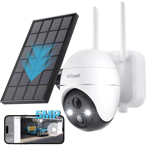 ieGeek 5 MP kabellose WLAN-Überwachungskamera für den Außenbereich, Solarkamera, 360-Grad-Kamera, menschliche PIR-Erkennung, farbige Nachtsicht