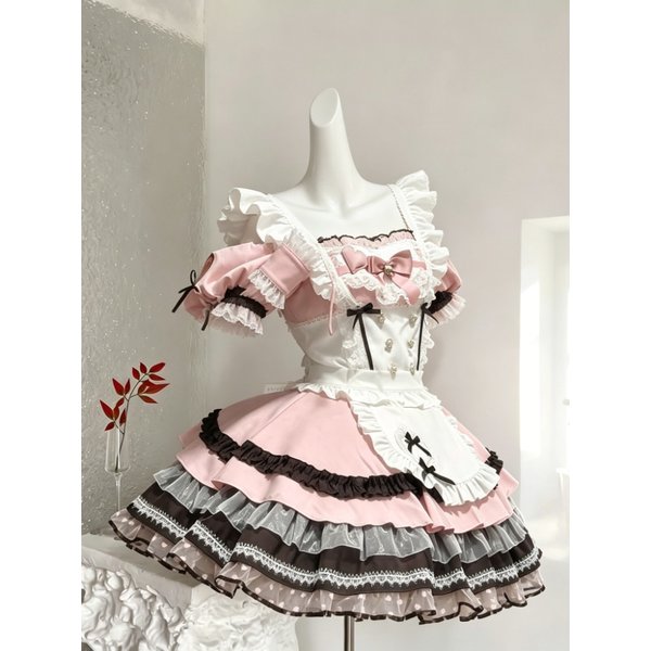 Robe Lolita Kawaii d'été style japonais avec nœud en dentelle et taille haute – Chic, rétro, pour le quotidien, les fêtes et le cosplay – Tenue féminine