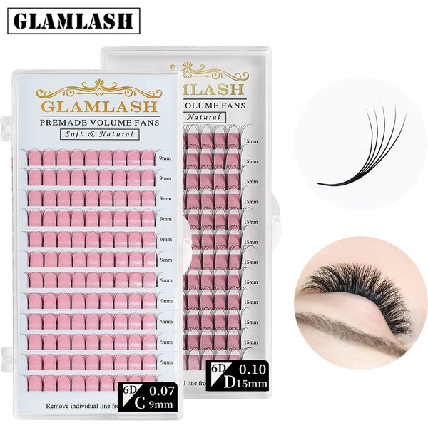 GLAMLASH 2D 3D 4D 5D 6D Falsche Wimpern mit langem Stiel, vorgefertigte russische Volumenfächer, künstlicher Nerz, vorgefertigte Wimpernverlängerungen, Make-up, Cilios