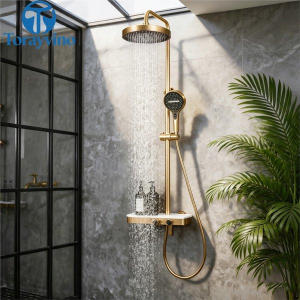 Système de douche mural Torayvino à 3 fonctions, ensemble de robinetterie de douche à effet pluie en laiton avec douchette à main