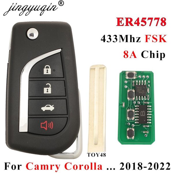 Jingyuqin 433Mhz FSK 8A Chip Autoschlüssel für Toyota Camry Corolla RAV4 Wilander Levin Frontlander 2018-2022 4-Tasten Auto-Klappfernbedienung