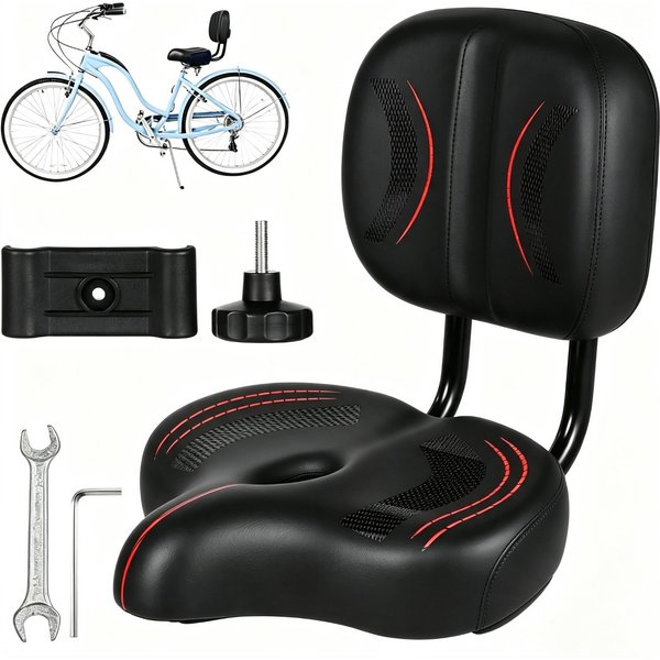 Selle de vélo surdimensionnée avec dossier, élargie et épaissie, absorption des chocs, capacité de charge de 220 livres, selle de vélo confortable et rembourrée.