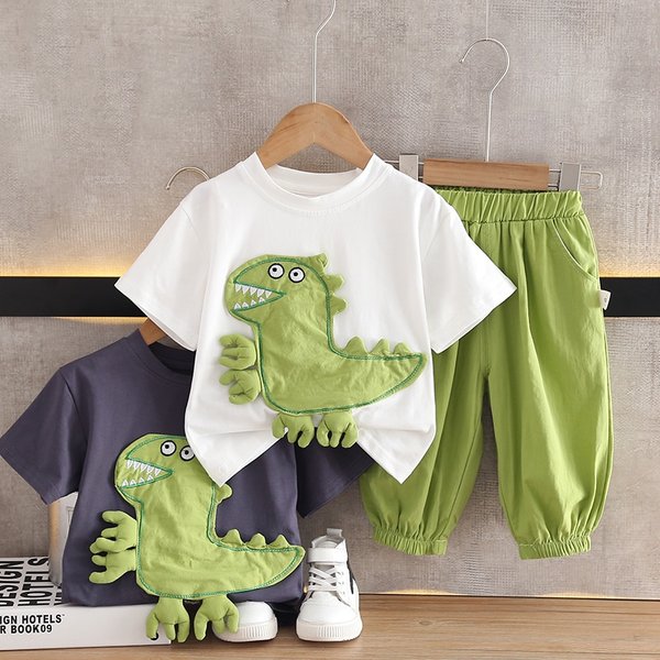 Ensembles de vêtements coréens pour bébés garçons, Économie et shorts College dinosaures, tenues pour enfants, ensembles de vêtements de dessin animé, été