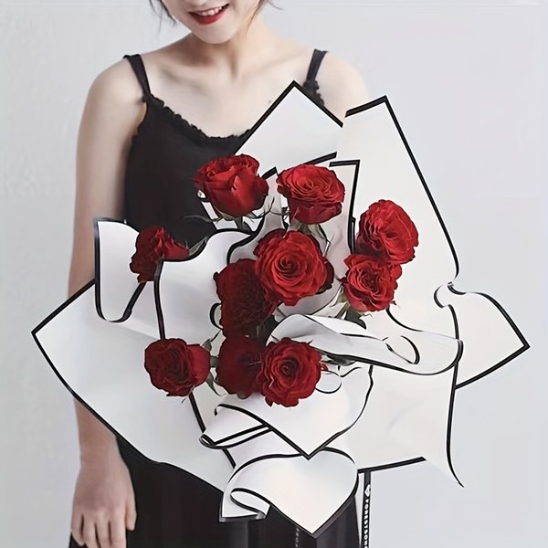 Papier d'emballage de fleurs pour cadeaux nobles, imperméable, noir et blanc, 10 pièces