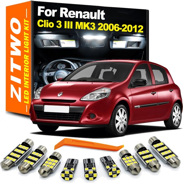 ZITWO 13 pièces pour Renault Clio 3 III MK3 2006 2007 2008 2009 2010 2011 2012 ampoule LED intérieur dôme coffre pare-soleil Kit d'éclairage