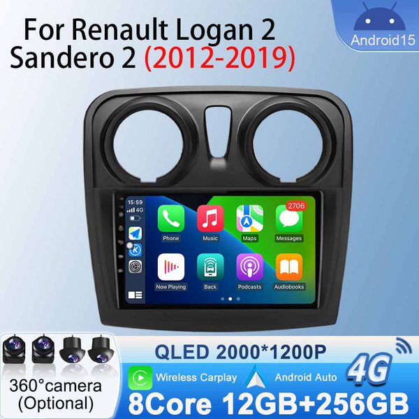 Android 15 WiFi stéréo pour Renault Logan 2 Sandero 2 2012 - 2019 GPS Navigation autoradio lecteur multimédia Carplay Android Auto