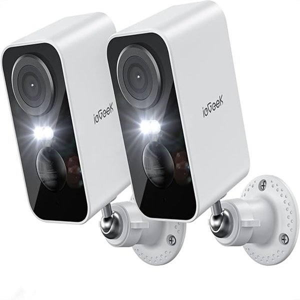ieGeek 2 Stück 2K kabellose WLAN-Überwachungskamera mit Akku, Nachtsicht, Farbe und KI und PIR-Bewegungserkennung, Outdoor/Indoor