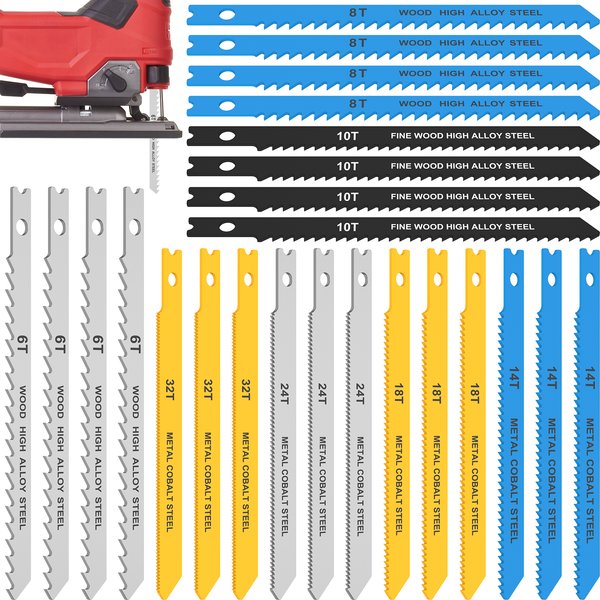 Ensemble de lames de scie sauteuse à tige en U, lame de scie sauteuse en acier métallique assortie, outils de coupe de bois tranchants professionnels, 14 pièces, 24 pièces, 34 pièces
