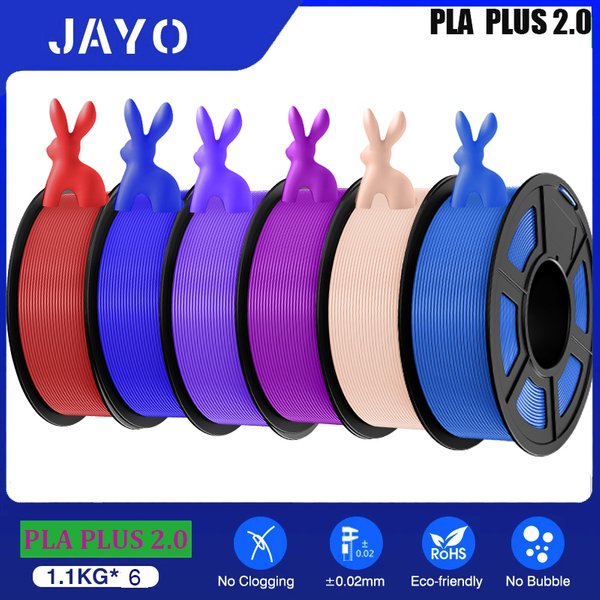 JAYO 3D-Drucker-Filament PLA PLUS 2.0, 6 Rollen, blasenfrei, ohne Verziehen, glatt, in verschiedenen Farben, 3D-Drucker-Zubehör für 3D-Druck