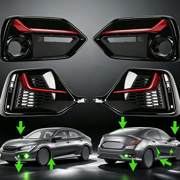 Front Rear Fog Light Bezels For Honda Civic Hatchback 2017-2021 Red Blue Fog Lamp Cover OE 71108-TGG-A20 71508-TEA-T00