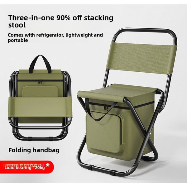 Tragbarer Outdoor-Klappstuhl für Fahrzeuge, 3-in-1 Freizeitstuhl zum Camping, Angeln und mit Kühltasche