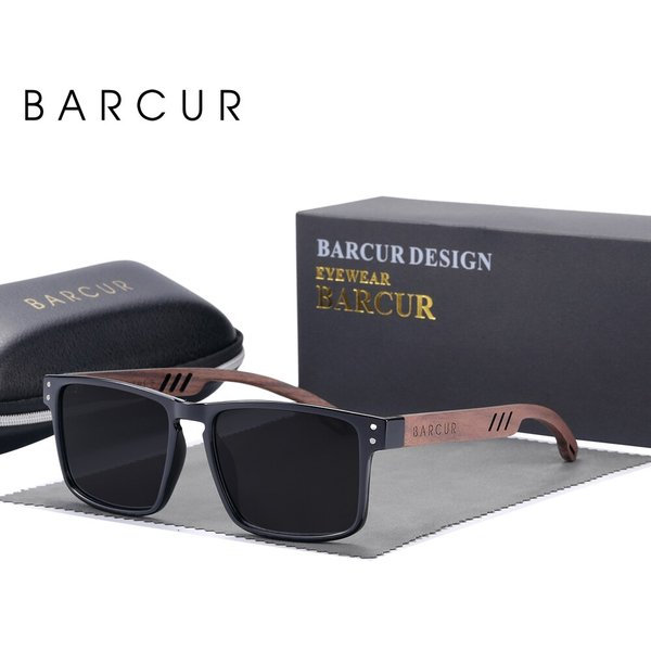 BARCUR Original Design Natural Wood Sunglasses Polarized Business Sun Glasses for Men Eyewear Square Luxury Brand Eyewear