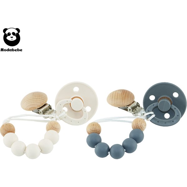 Modabebe – chaîne de sucette en Silicone sans BPA pour bébé, chaîne Anti-chute, perles en bois, Clips de sucette, chaîne factice