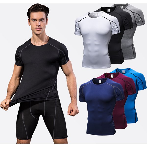Elastic Men's Sport Running Shirt Fitness Sports Training Shirt Quick Dry Shirt Round Neck Body building uscle Sports Shirt
