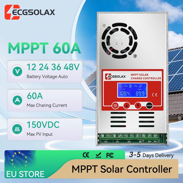 Contrôleur de charge solaire MPPT ECGSOLAX 60A 12V 24V 36V 48V pour batteries LifePo4, batteries au plomb-acide et au lithium, contrôleur de panneaux solaires, tension PV max. 150VDC
