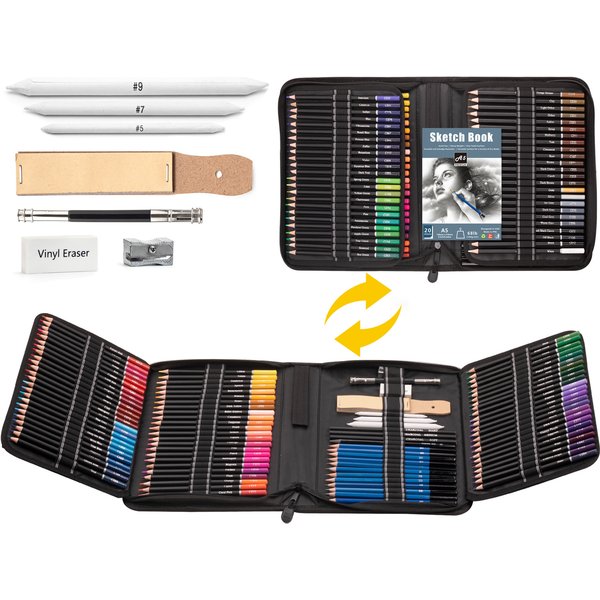 144 Pieces Colored Pencils Tool Set Drawing Pencils and Sketching Kit Art Tool Kit Professional Art Supplies Set Kid Gift