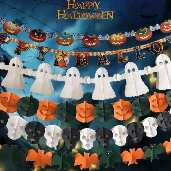 Guirxiété de Guirxiété de Terreur d'Halloween, Banderole, Chauve-Souris, Vampire, Citrouille, Fantômes, Araignée, Bannière en Papier, Joyeuse ix, Décorations pour la Maison, Nouveau, 3m