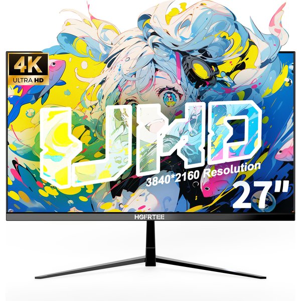 HGFRTEE 27" 4K UHD Monitor 3840x2160 IPS-Bildschirm, 10Bit 99%sRGB, Augenschonender Büro-Display HDMI DP Externer Monitor für Laptop PC