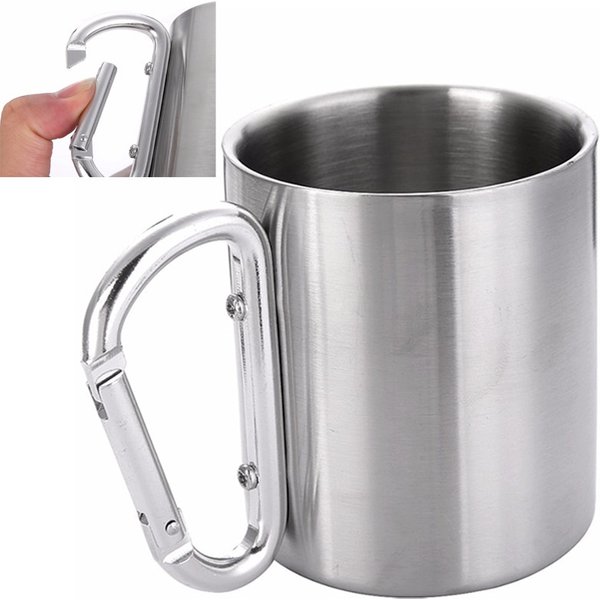 Tumbler 300 ml Edelstahl Reise Wasser Tee Kaffee Becher Selbst Lock Karabiner Griff Tasse Für Camping Wandern Klettern Im Freien