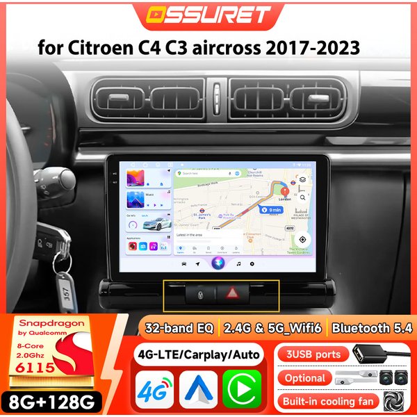 Autoradio für Citroen C4 Aircross C3 Aircross 2017–2023, Carplay Android Auto 4G DSP Autoradio GPS Stereo RDS von Snapdragon 6115